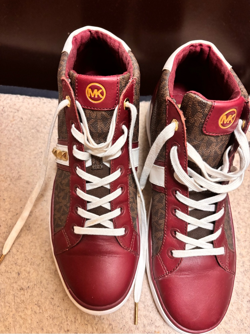 Michael Kors Burgundy, Brown & White High-Top Sneakers